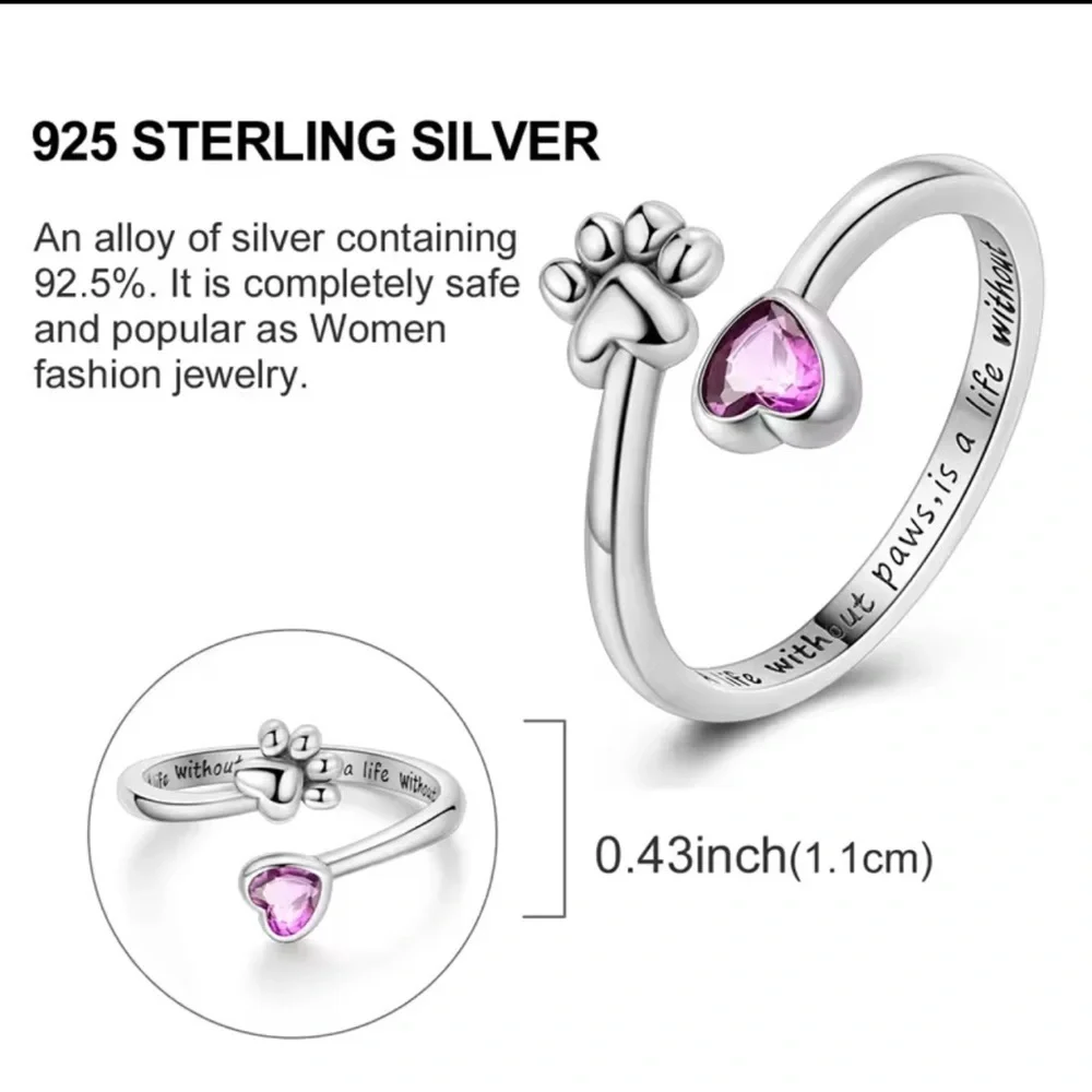 925 Silver Paw & Heart Ring • Pet Lover Gift • “Life Without Paws” 🐾